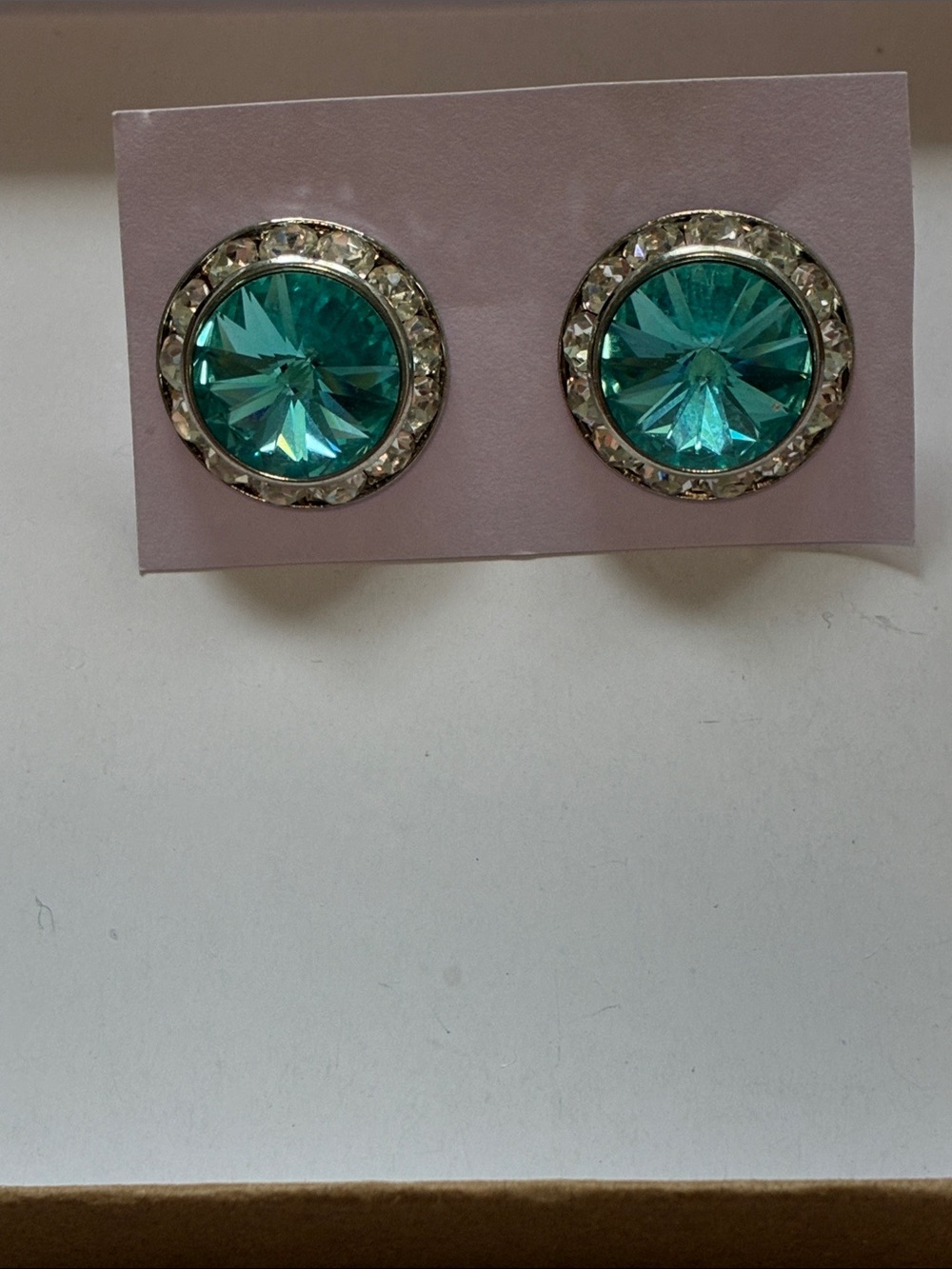 Large Teal Crystal Halo Stud Earrings - Women Jewelry